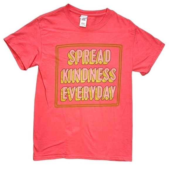 Gildan Coral Pink Gold Glitter Spread Kindness Everyday Graphic T-Shirt Size S - Picture 14 of 15
